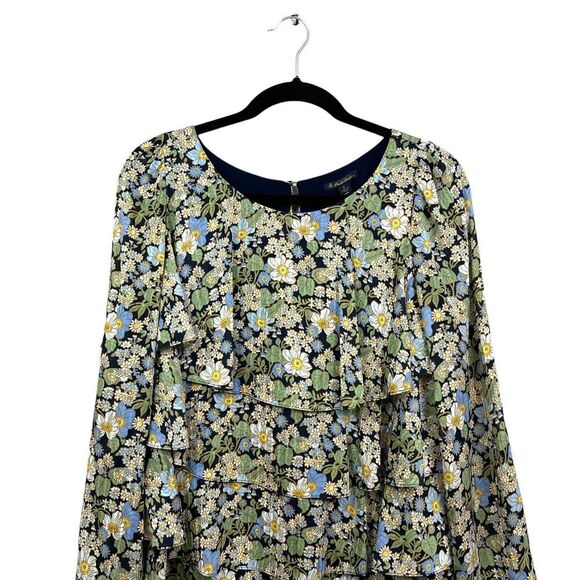 Brooks Brothers Womens Floral Silk Blouse Tiered Long Sleeves‎ Green Blue Size 6 - Picture 2 of 5